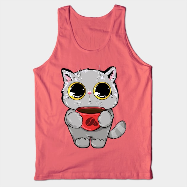 cat with cup coffee Tank Top by Mako Design 